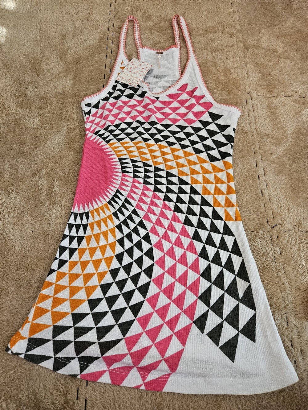 Free People Pink Orange Black White Geometric Tank Dress